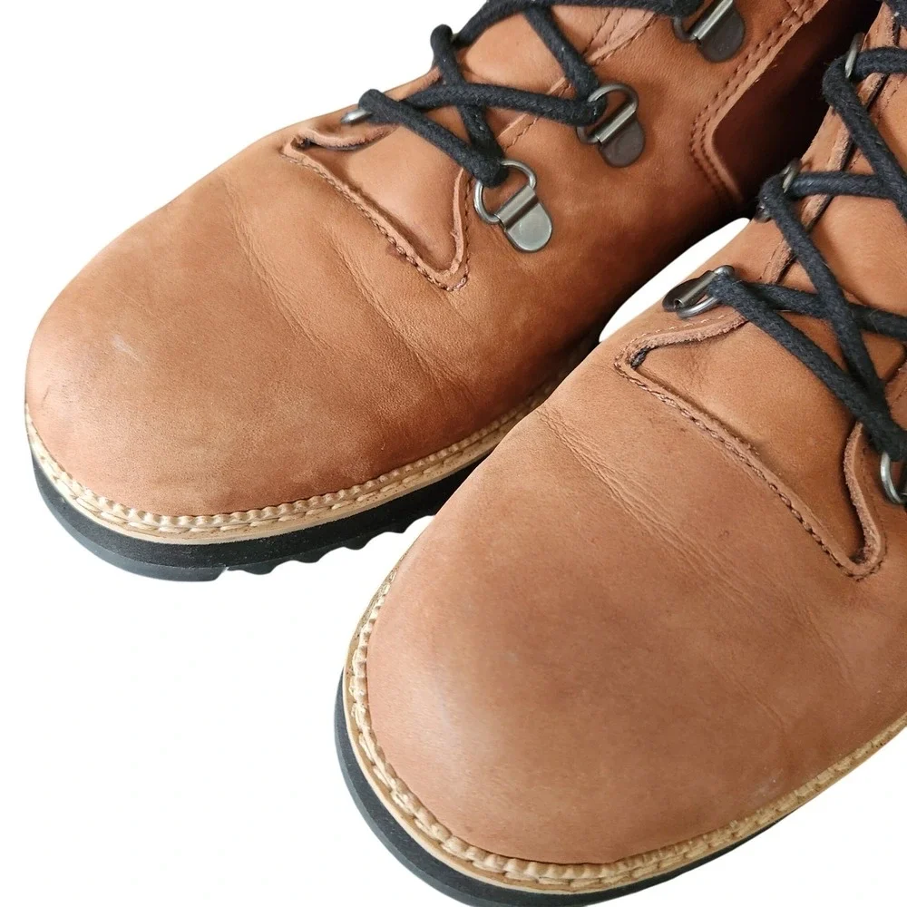 TOMS brown & leopard lace up leather combat ankle boots 9 Gorpcore‎